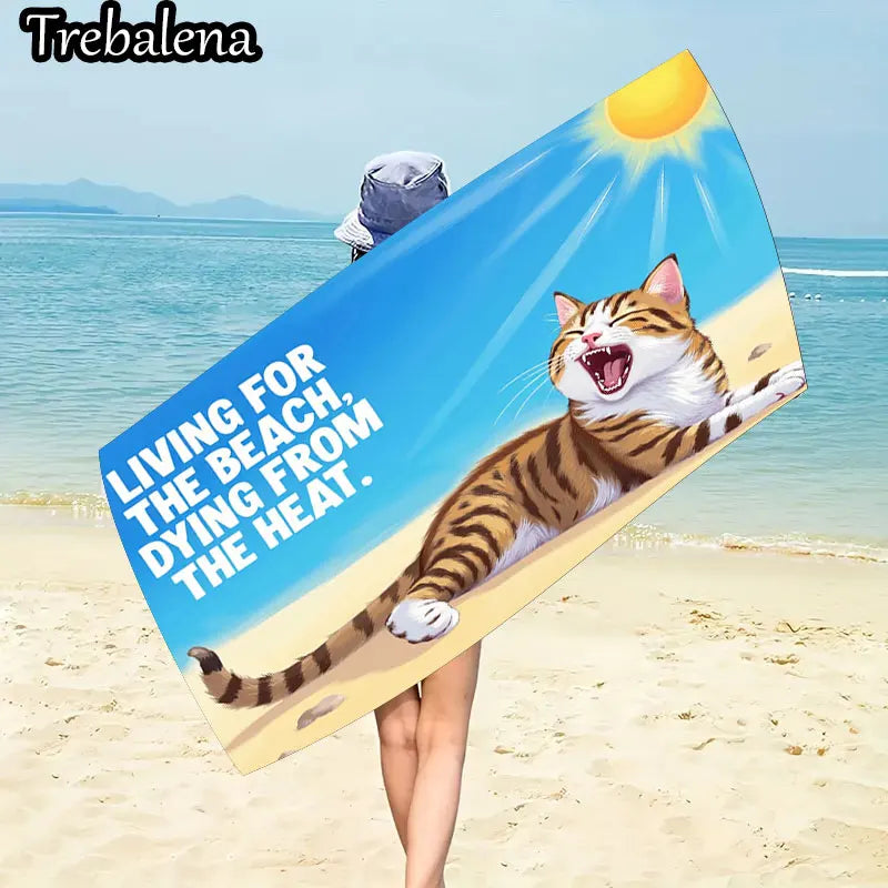 30*60inch Ultra-Soft Beach Towel with Beach Cat Living For The Beach Dying From Heat