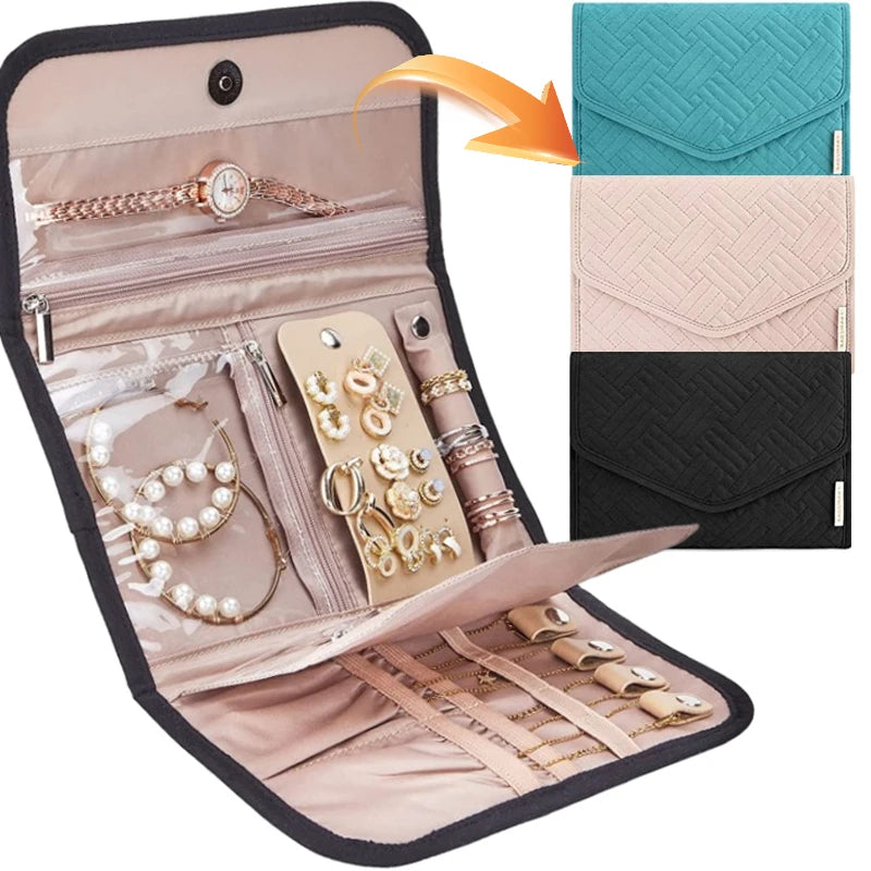 Multiple Jewelry Storage Organizer Bracelet Earrings Accessories Carrying Bag Necklace Brooch Rings Travel Folding Roll Pouch