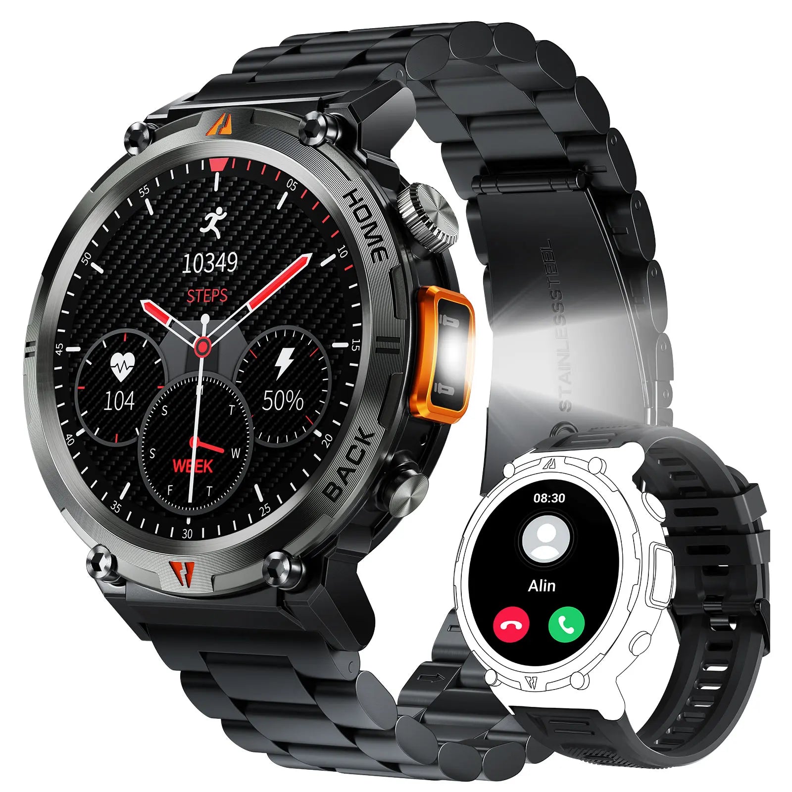 LaNikar 2025 KE3 Bluetooth Call Smart Watch Men Full Touch Screen Health Monitor With steel ring Men SmartWatch For IOS Android