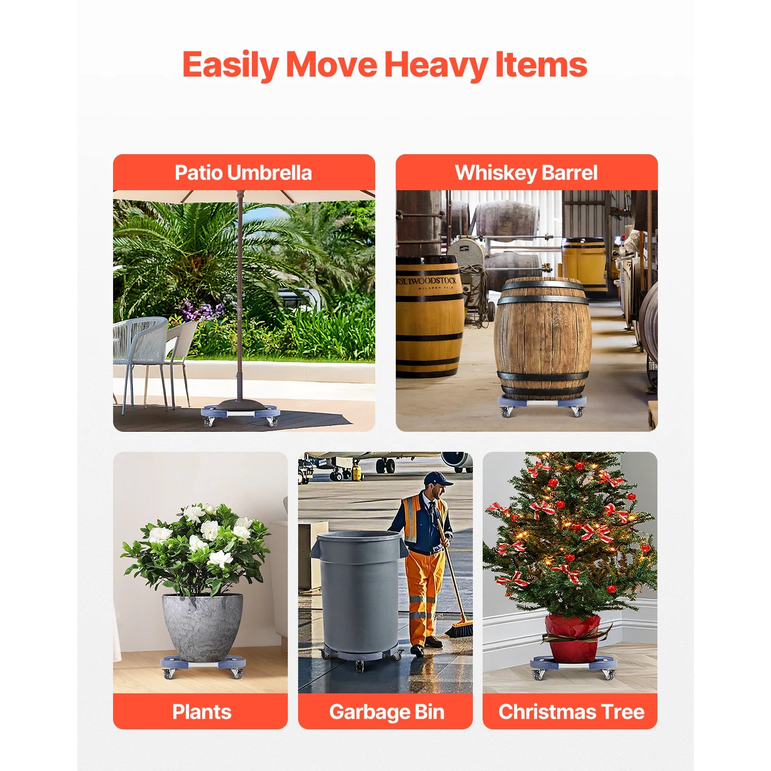 SucceBuy 440lbs Blue/Black Trash Can Dolly Round Roller Base 15-22.8in Adjustable with 4 Wheel Drum Rolling Cart for Plant Caddy