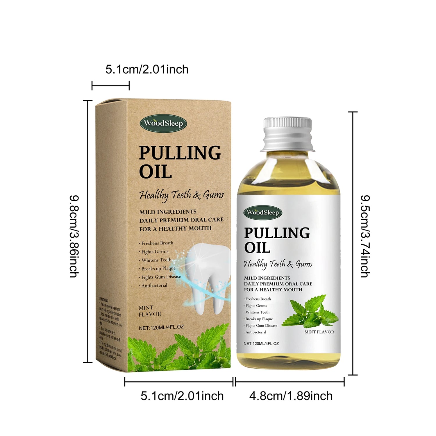 Woodsleep Coconut Pulling Oil Mouthwash Teeth Cleaning Remove Tea Stains Reduce Bad Breath Daily Care Herbal Mint Mouthwash