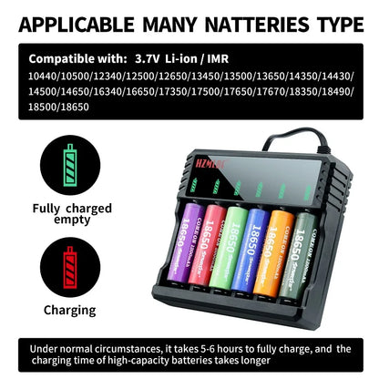 6 Bay  Li-ion Lithium Smart Battery Charger Can Charge for Different Type of Batteries 10440 14500 16650 14650 18350 18500 16340