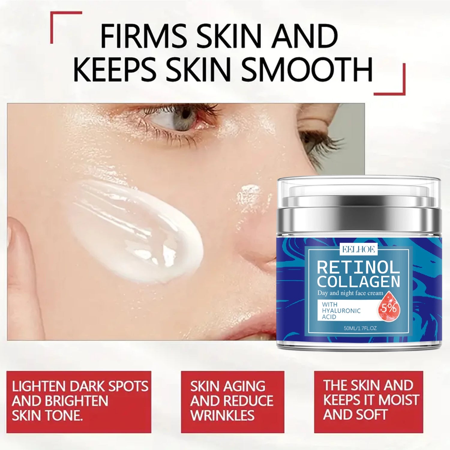 EELHOE Retinol Collagen Face Cream Fade Fine Lines Brightening Skin Tone Improve Skin Elasticity Tightening Face Care Cream