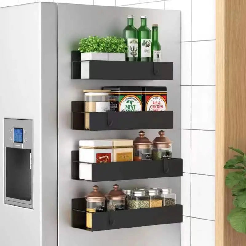 4 Pack Magnetic Spice Storage Rack Organizer for Refrigerator and Oven, Cream White Fridge Organizers and Storage
