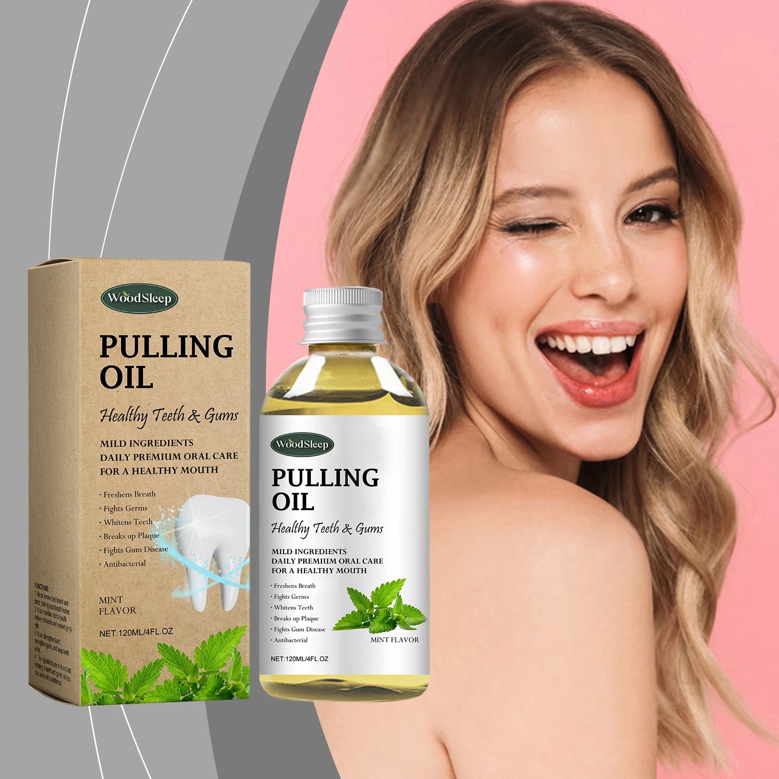 Woodsleep Coconut Pulling Oil Mouthwash Teeth Cleaning Remove Tea Stains Reduce Bad Breath Daily Care Herbal Mint Mouthwash