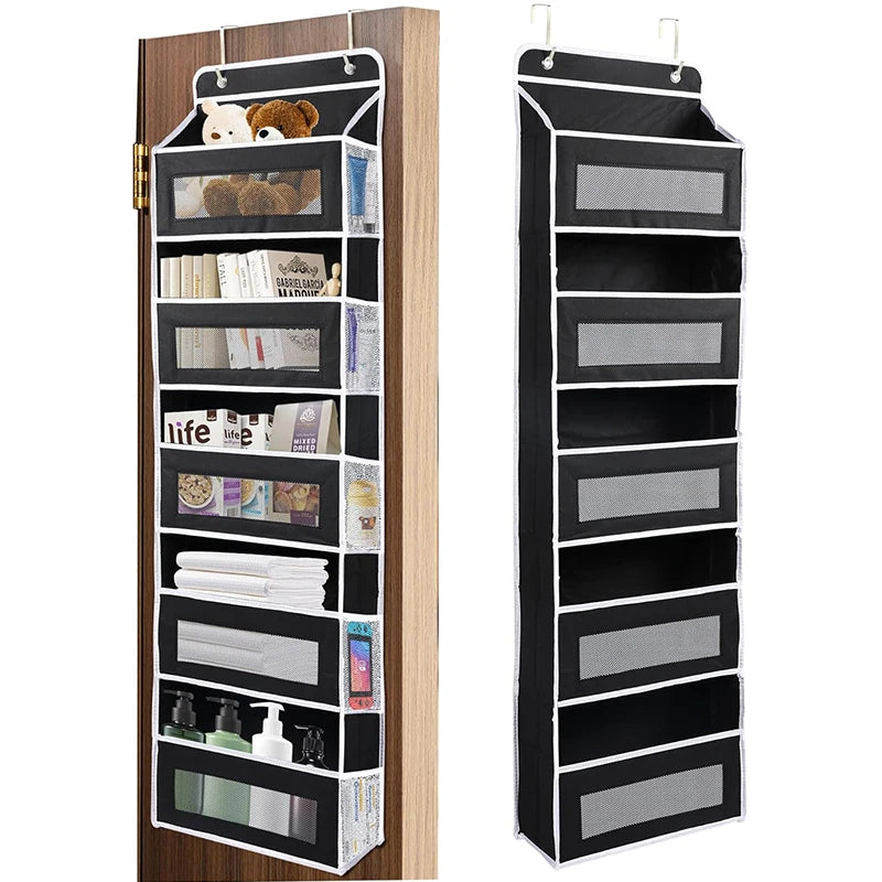 Over the Door Organizer Storage, 5 Shelf Hanging Door Organizer with 5 Large Capacity Pockets, Anti Tilt 44 lb Load Behind Door