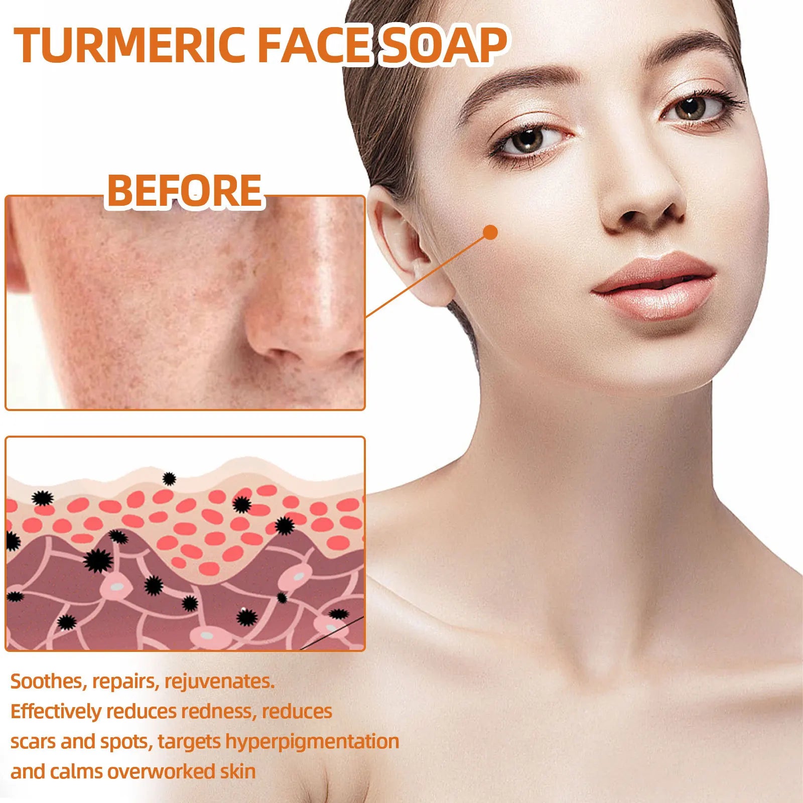 West&amp;Month 100g Turmeric Cleaning Face Soap Gentle Exfoliating Remove Melanin Glow Moisturize Oil Control Repair Face Wash Soap