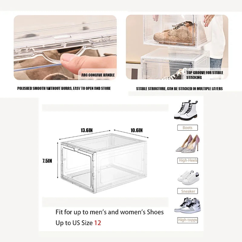 10 Pack Large Shoe Boxes Clear Plastic Stackable,Shoe Storage Organizer with Lids