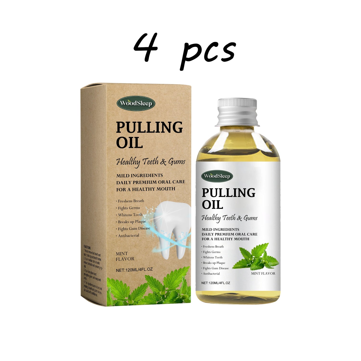 Woodsleep Coconut Pulling Oil Mouthwash Teeth Cleaning Remove Tea Stains Reduce Bad Breath Daily Care Herbal Mint Mouthwash