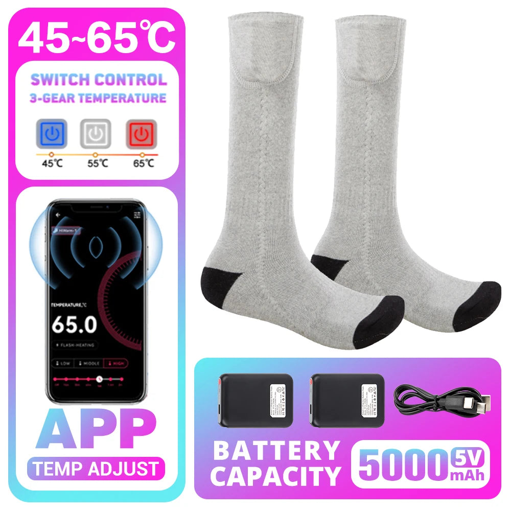 Winter Heated Socks 5000mAh APP Control Thermal socks  Electric Heating Ski Socks Thermal Heated Foot Warmer Ski Sports