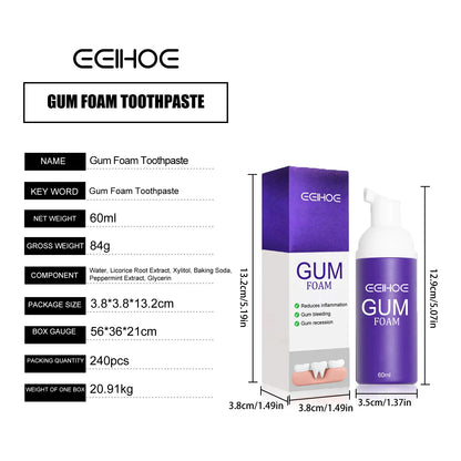 EELHOE Gum Care Toothpaste Mousse Relief Discomfort Soothing Gum Cleaning Teeth Stains Mild Formula Purple Dental Care Cleaner