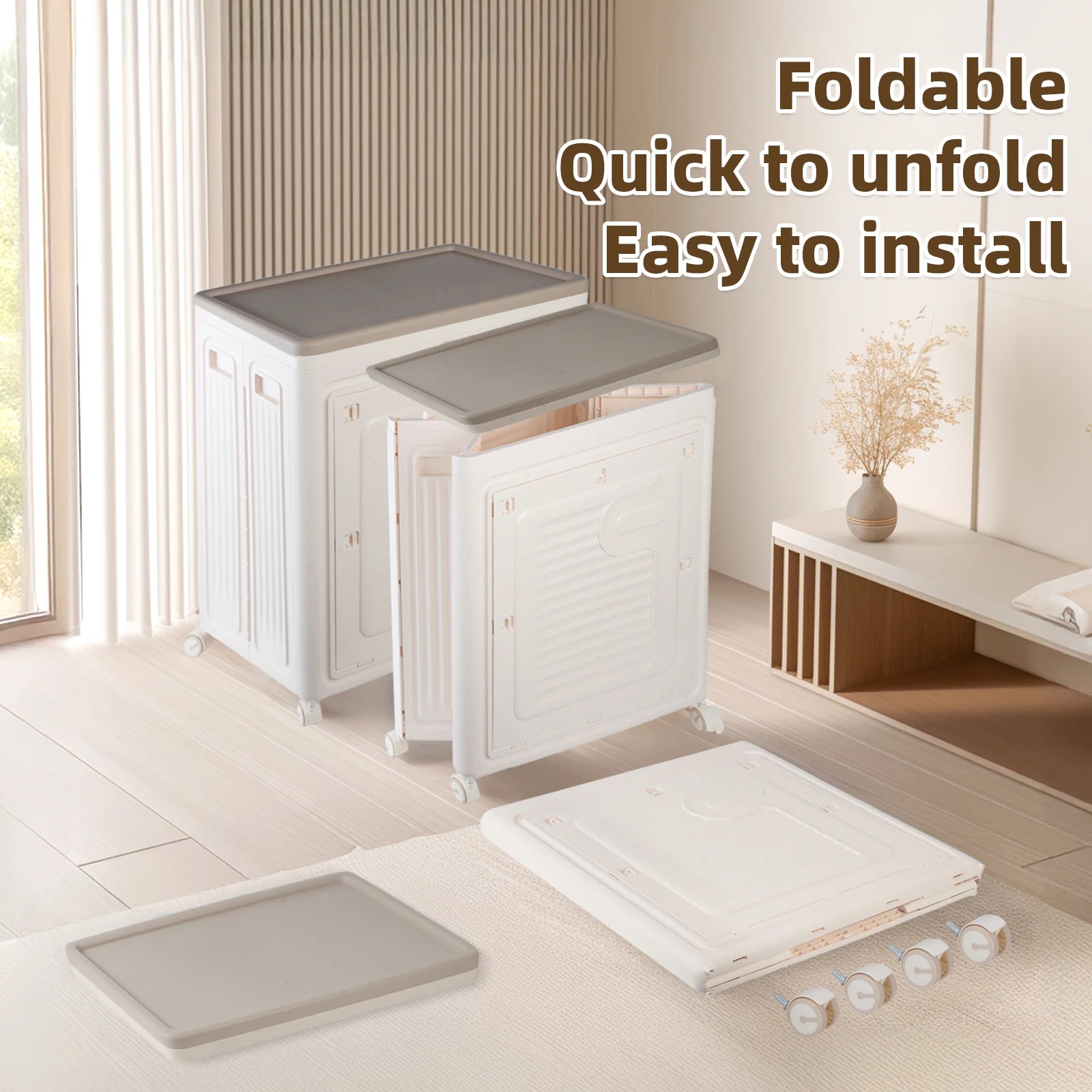 Foldable Storage Box with Wheels – Large Capacity, Dustproof &amp; Multi-Purpose Storage Cabinet, Household Organizer Items