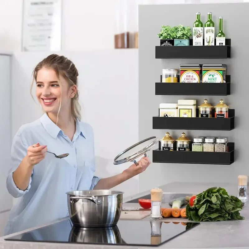 4 Pack Magnetic Spice Storage Rack Organizer for Refrigerator and Oven, Cream White Fridge Organizers and Storage