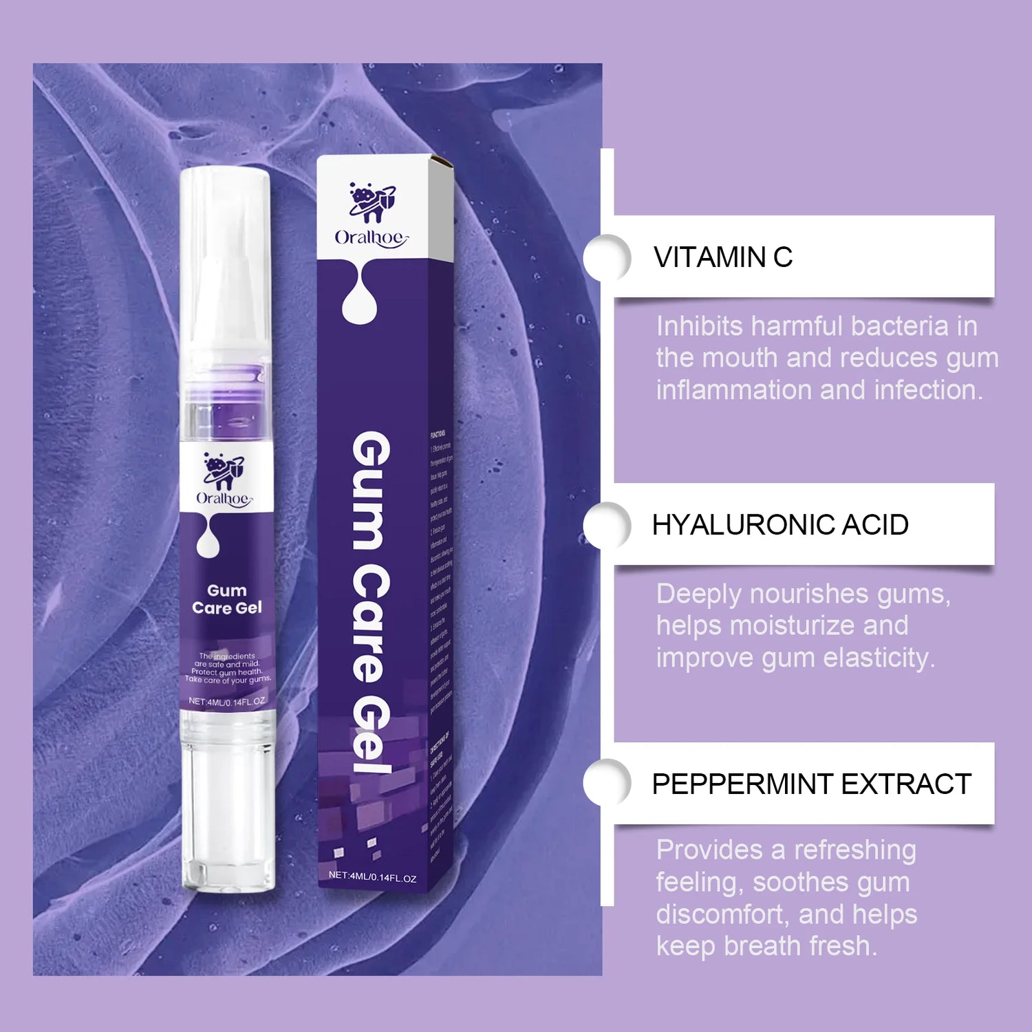 Oralhoe Mint Purple Gum Care Gel Pen Deep Cleaning Nourishing Strengthening Relief Discomfort Non-irritating Gum Health Care Gel