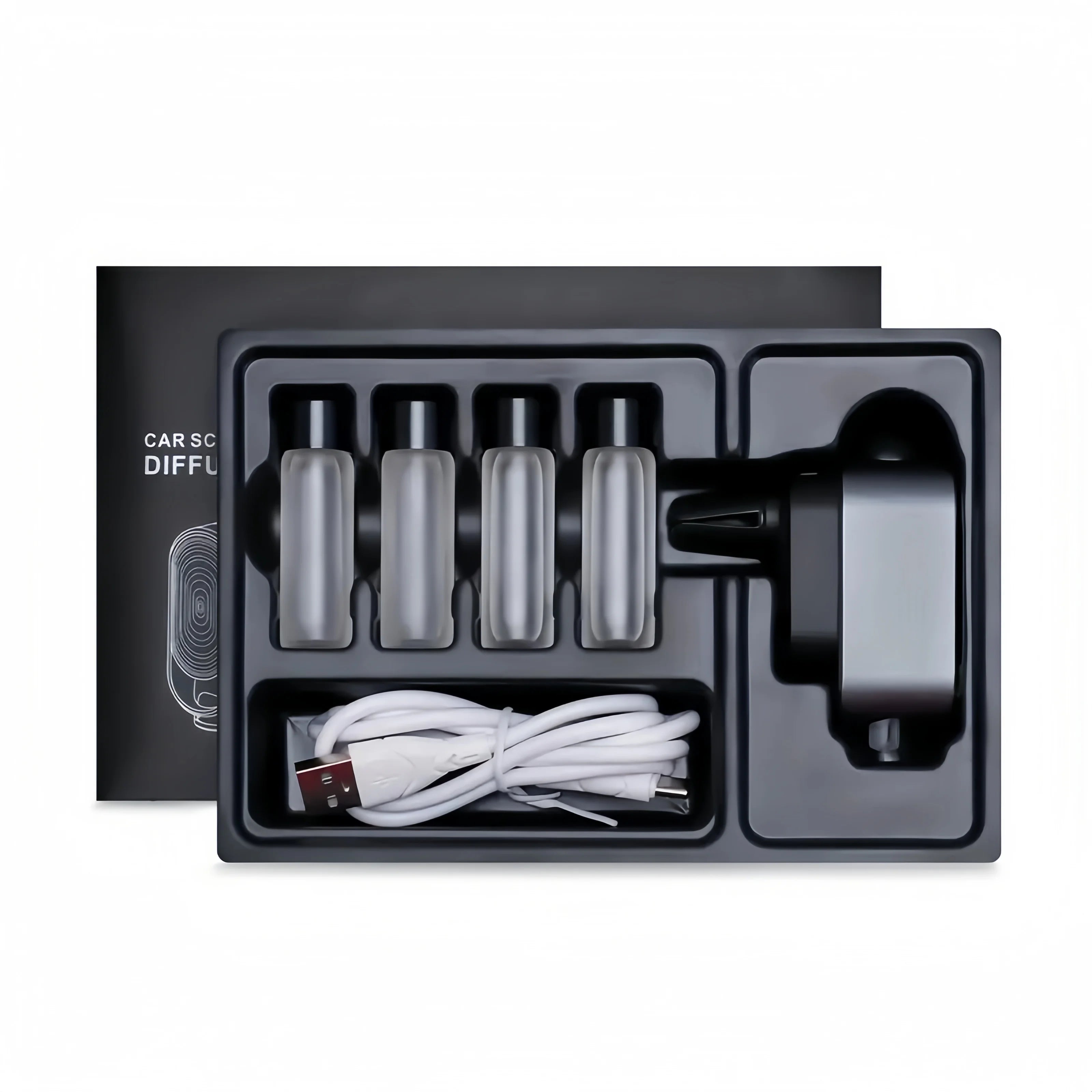 Car Aromatherapy Diffuser Set Car interior accessories comes with four bottles of perfume and a rechargeable cable car aromather
