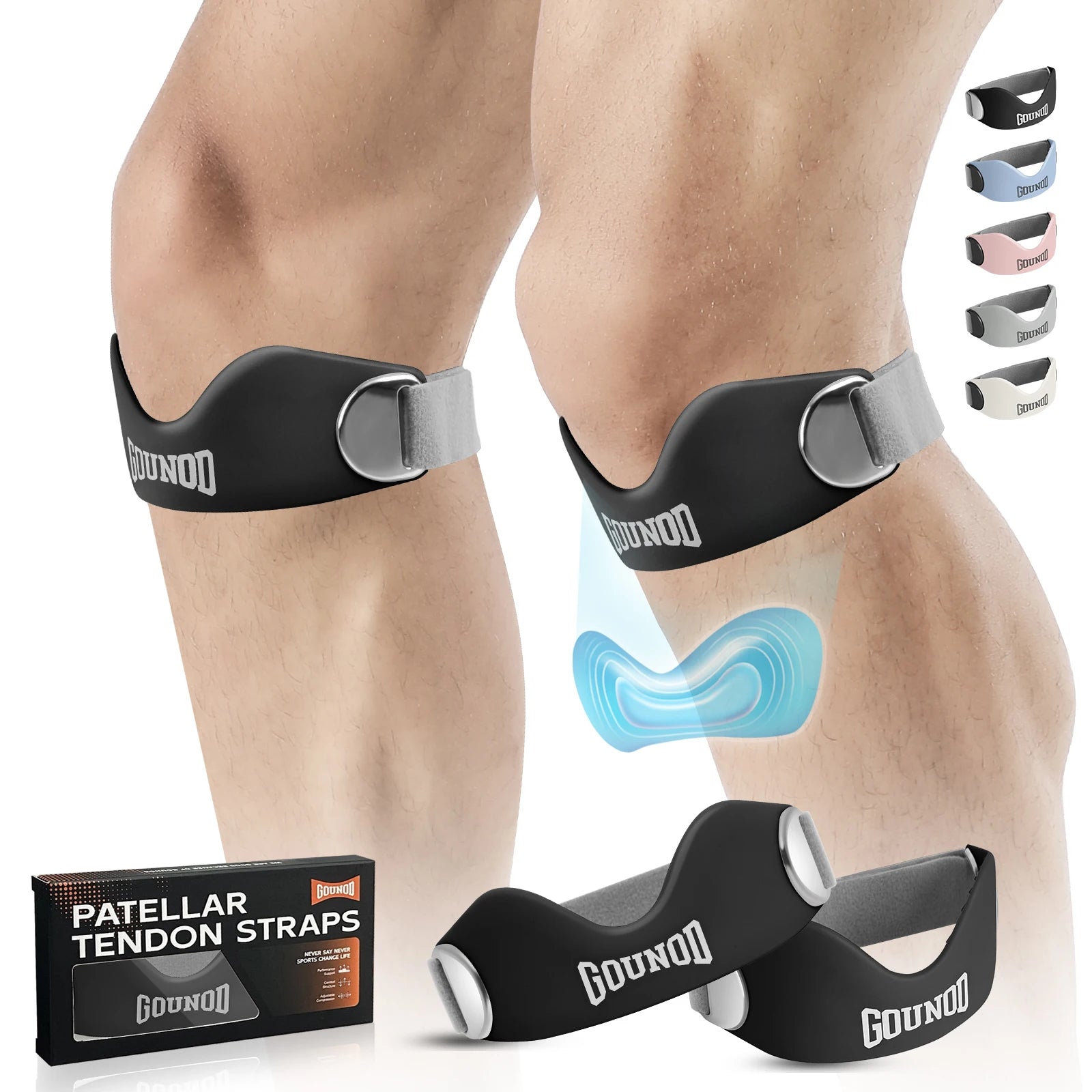GOUNOD Silicone Patellar Tendon Support Strap for Knee Pain Relief Non-slip Adjustable Knee Straps Running Hiking Patella Band