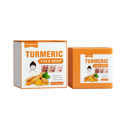 West&amp;Month 100g Turmeric Cleaning Face Soap Gentle Exfoliating Remove Melanin Glow Moisturize Oil Control Repair Face Wash Soap