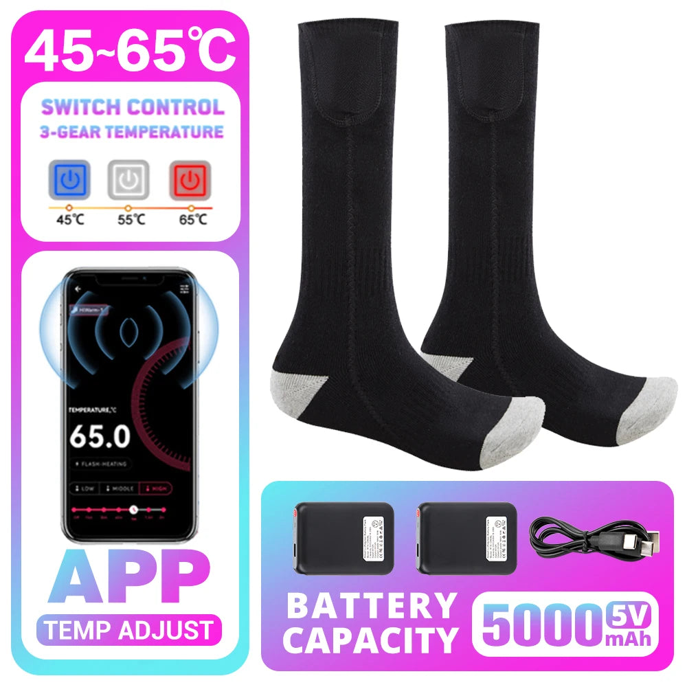 Winter Heated Socks 5000mAh APP Control Thermal socks  Electric Heating Ski Socks Thermal Heated Foot Warmer Ski Sports