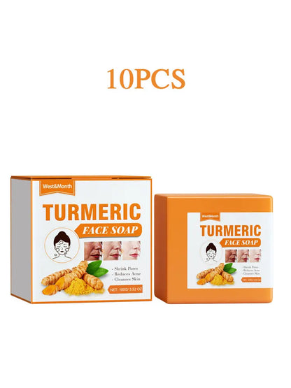 West&amp;Month 100g Turmeric Cleaning Face Soap Gentle Exfoliating Remove Melanin Glow Moisturize Oil Control Repair Face Wash Soap