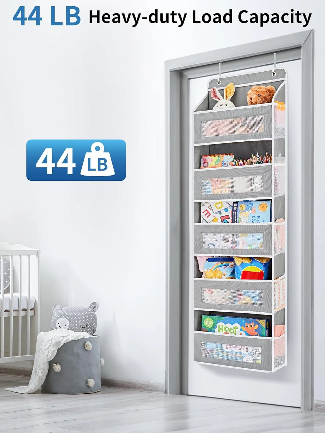 Over the Door Organizer Storage, 5 Shelf Hanging Door Organizer with 5 Large Capacity Pockets, Anti Tilt 44 lb Load Behind Door