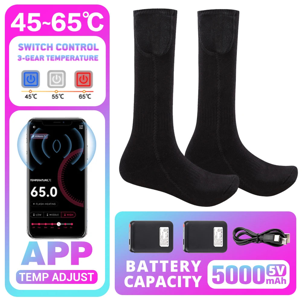 Winter Heated Socks 5000mAh APP Control Thermal socks  Electric Heating Ski Socks Thermal Heated Foot Warmer Ski Sports