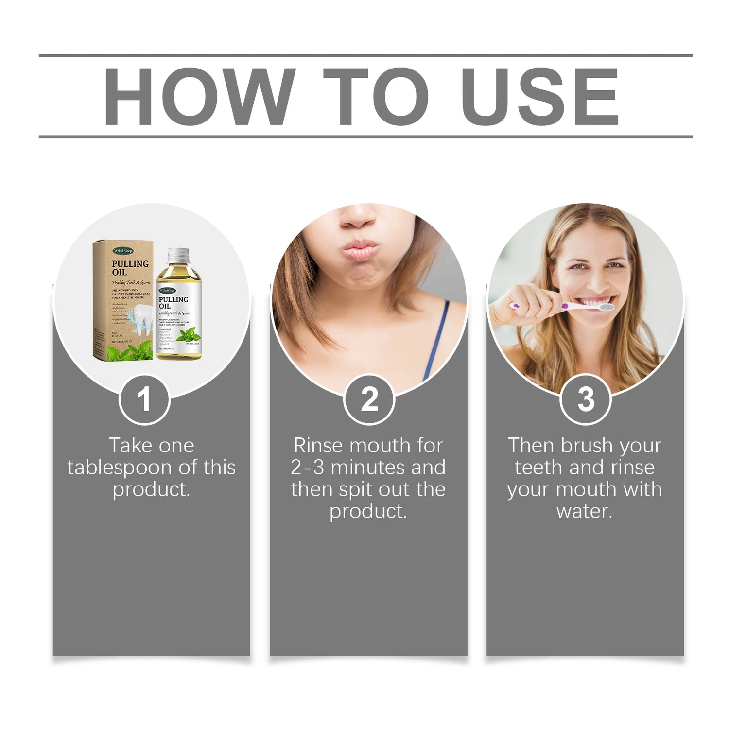 Woodsleep Coconut Pulling Oil Mouthwash Teeth Cleaning Remove Tea Stains Reduce Bad Breath Daily Care Herbal Mint Mouthwash