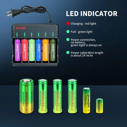 6 Bay  Li-ion Lithium Smart Battery Charger Can Charge for Different Type of Batteries 10440 14500 16650 14650 18350 18500 16340