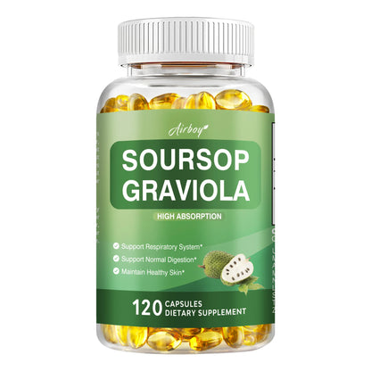 Soursop Graviola - Supports Healthy Cell Growth and Function, Improves Mood, Relieves Stress, Immune Support - 120 Capsules