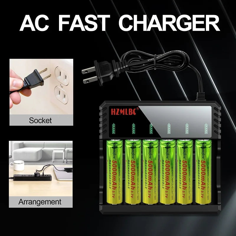 6 Bay  Li-ion Lithium Smart Battery Charger Can Charge for Different Type of Batteries 10440 14500 16650 14650 18350 18500 16340