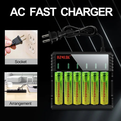 6 Bay  Li-ion Lithium Smart Battery Charger Can Charge for Different Type of Batteries 10440 14500 16650 14650 18350 18500 16340