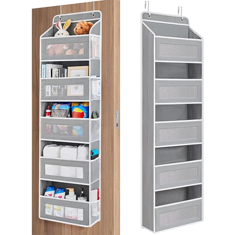 Over the Door Organizer Storage, 5 Shelf Hanging Door Organizer with 5 Large Capacity Pockets, Anti Tilt 44 lb Load Behind Door