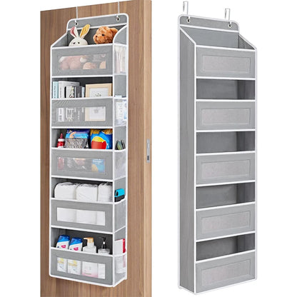 Over the Door Organizer Storage, 5 Shelf Hanging Door Organizer with 5 Large Capacity Pockets, Anti Tilt 44 lb Load Behind Door