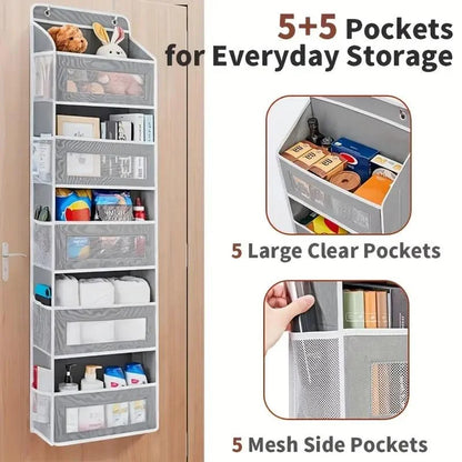 Over the Door Organizer Storage, 5 Shelf Hanging Door Organizer with 5 Large Capacity Pockets, Anti Tilt 44 lb Load Behind Door