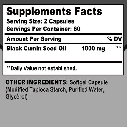 Black Seed Oil - Digestive Health, Immune Support, for Skin &amp; Hair Health, Antioxidant - 120 Capsules