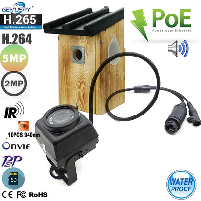 Small Outdoor Mini IR IP POE Cameras Night Vision IPC Wide Angle Audio Video Security Camera Surveillance P2P On Vif Bird Cage
