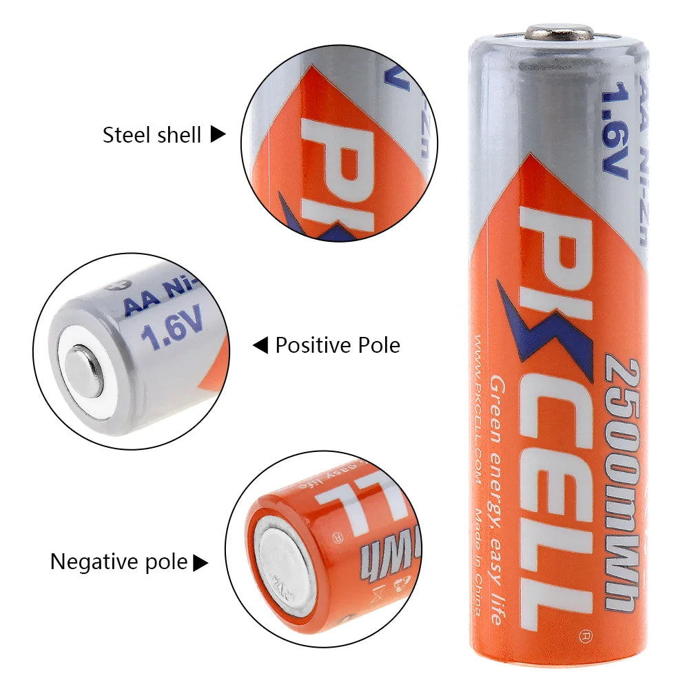 4Pcs x PKCELL Bateria AA Batteries 1.6V Nickel-Zinc 2500mWh Ni-Zn 2A aa Rechargeable Battery Bateries Baterias