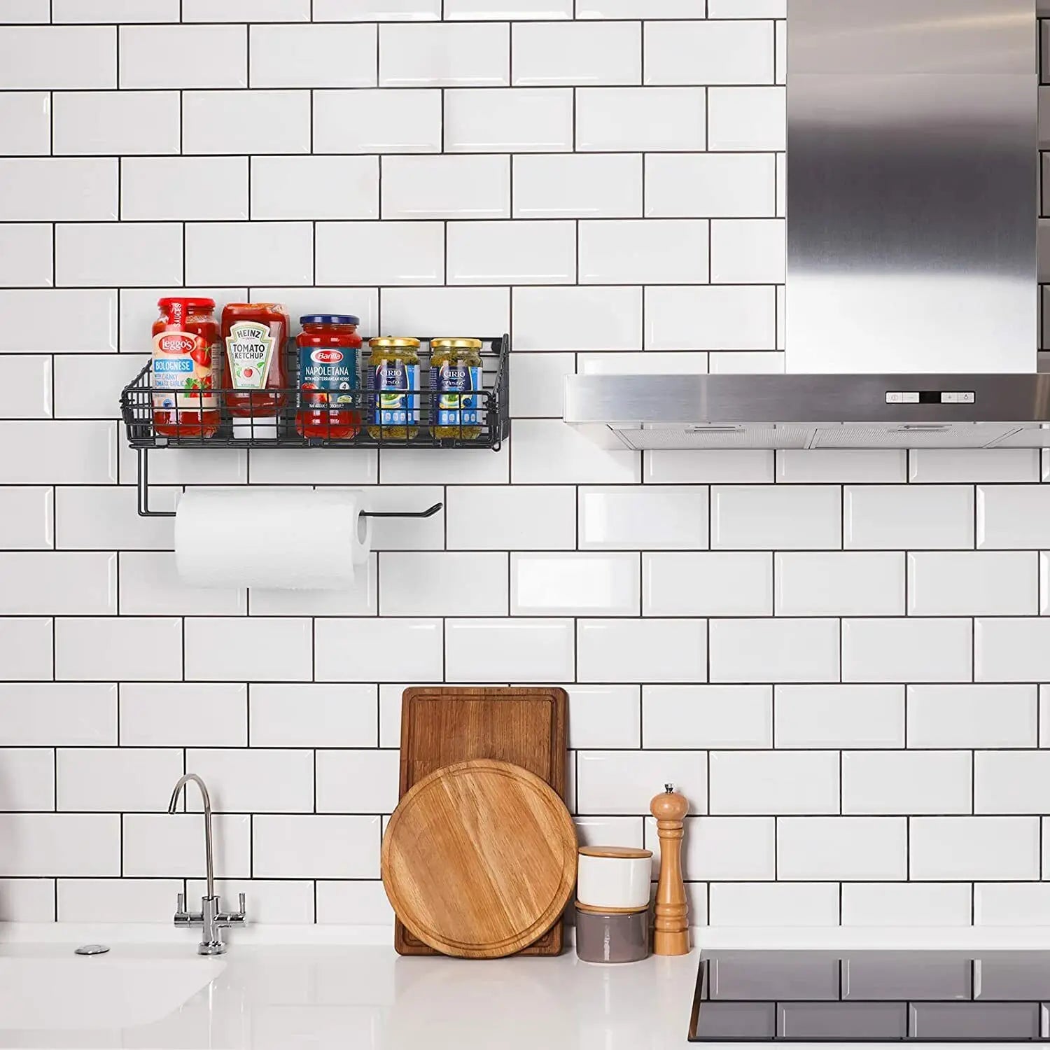 Iron mesh wall mounted kitchen paper rack for hanging exquisite and unique wire mesh large capacity storage space
