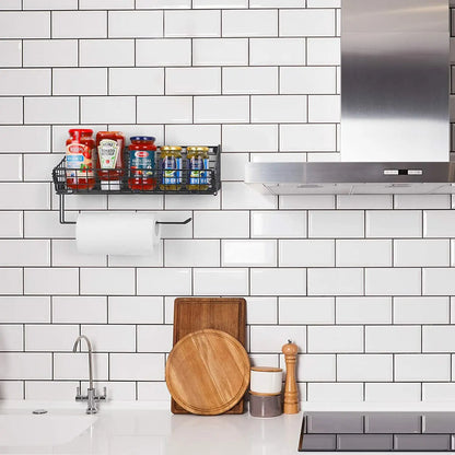 Iron mesh wall mounted kitchen paper rack for hanging exquisite and unique wire mesh large capacity storage space