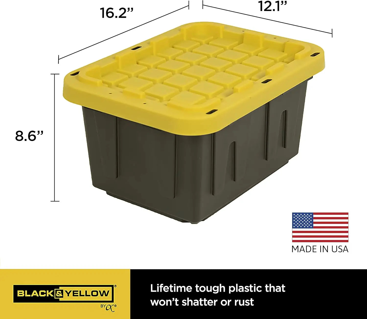 5GL Heavy Duty Tough Storage Container &amp; Snap-Tight Lid,8.6"H*12.3"W*16.4"D,Weather-Resistant Design and Stackable[6 Pack]