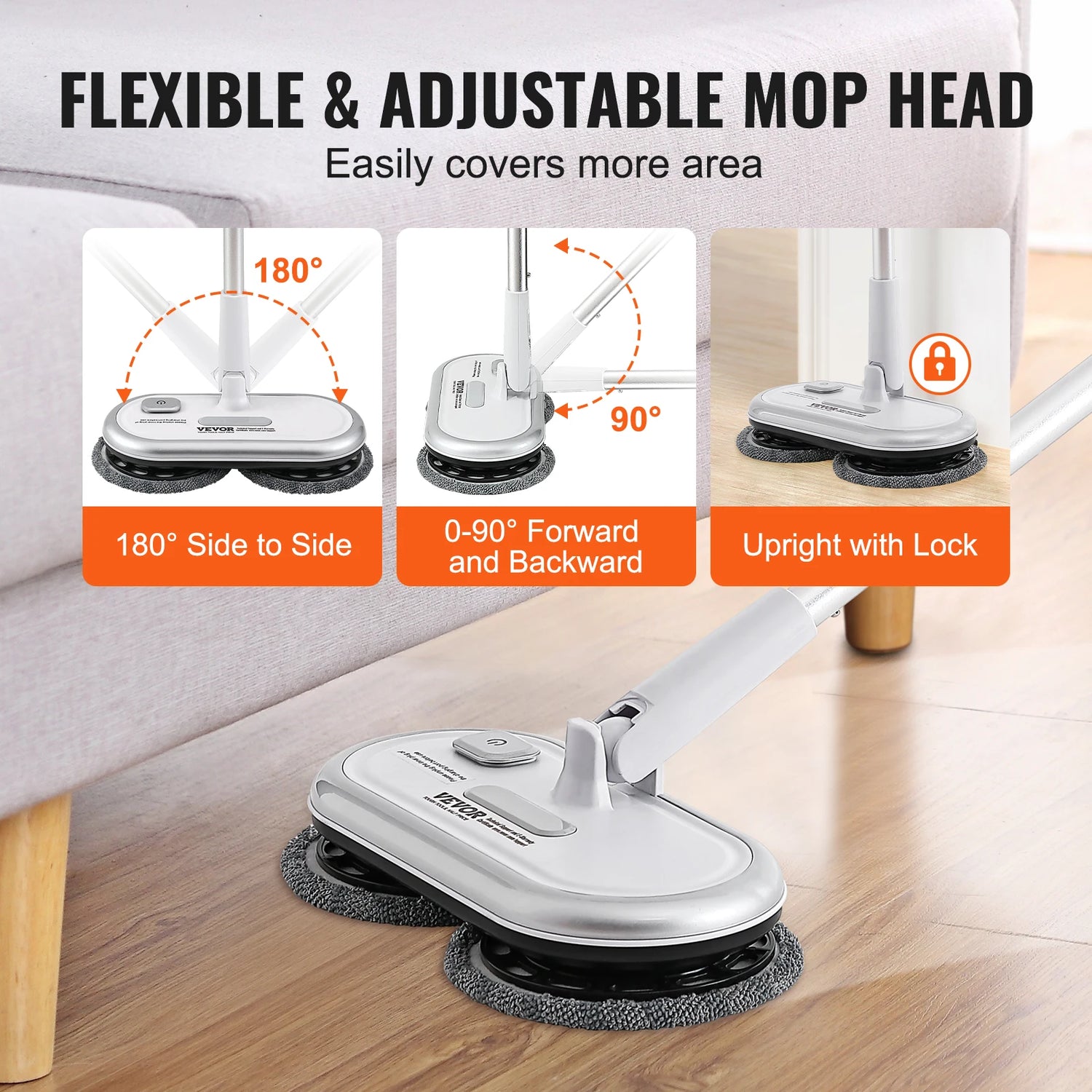 VEVOR Cordless Electric Mop Up to 40/70 mins Battery Electric Spin Mop with Dual Mop Heads for Hardwood/Tile Floor Cleaning