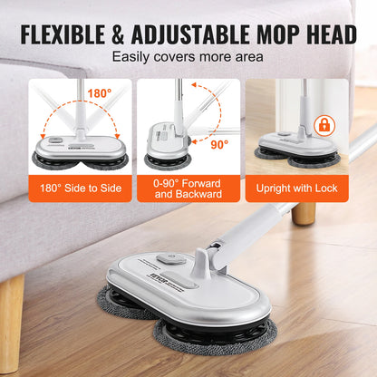 VEVOR Cordless Electric Mop Up to 40/70 mins Battery Electric Spin Mop with Dual Mop Heads for Hardwood/Tile Floor Cleaning