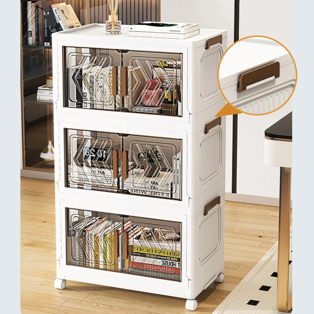 4 Tier Collapsible Storage Bins with Doors &amp; Wheels Storage Drawer Stackable Closet Organizers for Living Room Bedroom Office