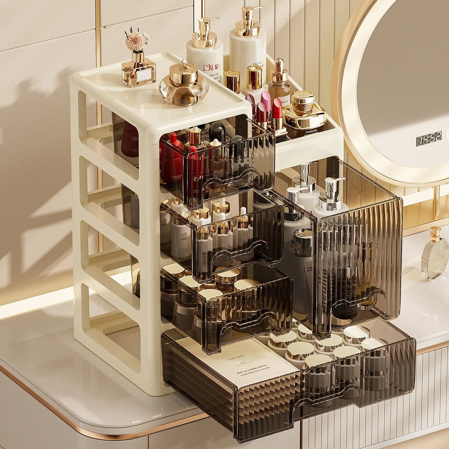 Drawer-style cosmetics storage box, high-end dressing table, lipstick, skin care products, jewelry shelf, desktop storage box