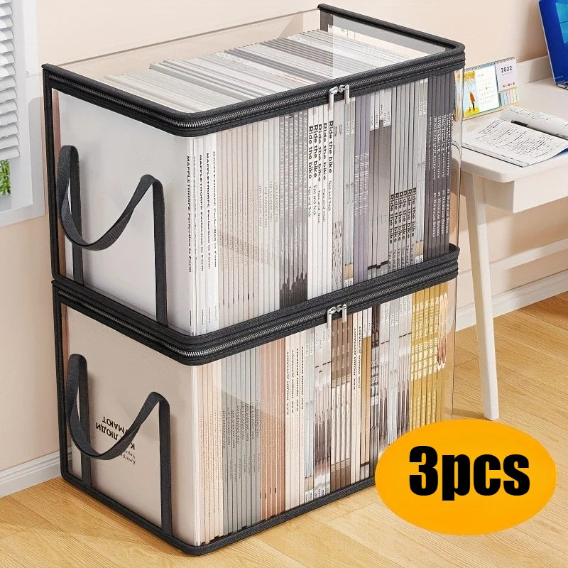 3PCS Heavy-duty Transparent Storage Box with Flip Cover - Space Saving Stackable Design, Suitable for Books, Clothing, Toys