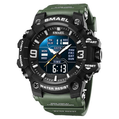 SMAEL 8049 Watch Sport LED Light Alarm Clock Dual Time Display WaterproofWeek Auto Date Wristwatches Quartz