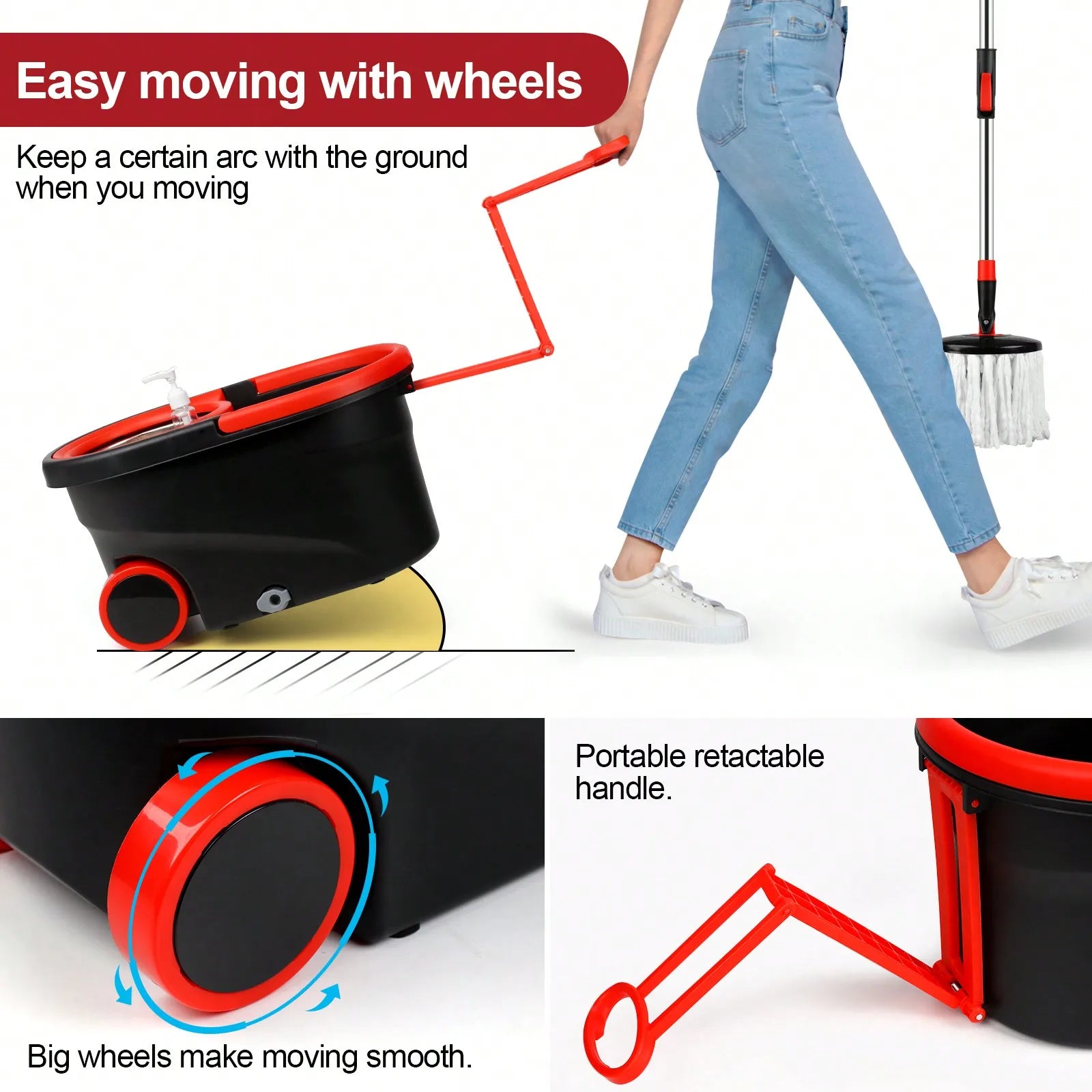Heavy Duty Rolling Spin Mop Bucket Set with Wringer, 3 Microfiber Mop Heads, Adjustable Handle for Home Floor Cleaning”