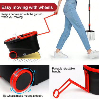 Heavy Duty Rolling Spin Mop Bucket Set with Wringer, 3 Microfiber Mop Heads, Adjustable Handle for Home Floor Cleaning”