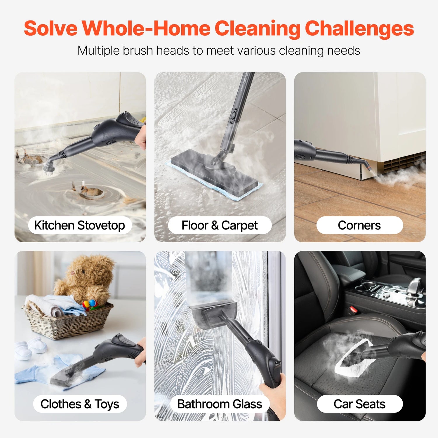 SucceBuy Steam Cleaner Multipurpose Powerful with 51oz Tank and Portable Handle for Grout Tile Floors Appliances Home&amp;Car
