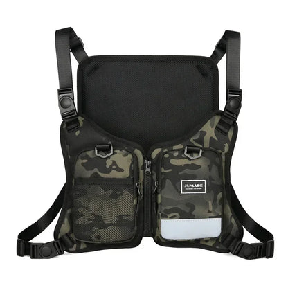 Function Outdoor Chest Bag Vest Outdoor Hip Hop Sports Fitness Men Protective Reflective Top Vest Cycling Fishing Vest Sling Bag