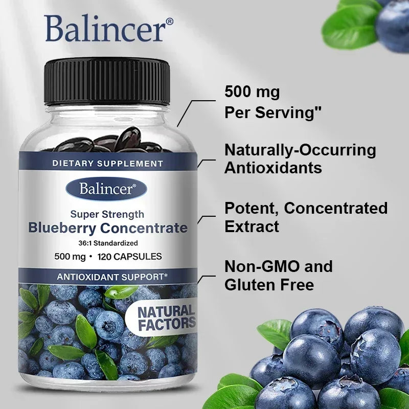 Blueberry Capsules - 500 Mg, Good for The Brain, Heart Health, Eye Care, Antioxidant, Promotes Smooth Skin- 120 Capsules